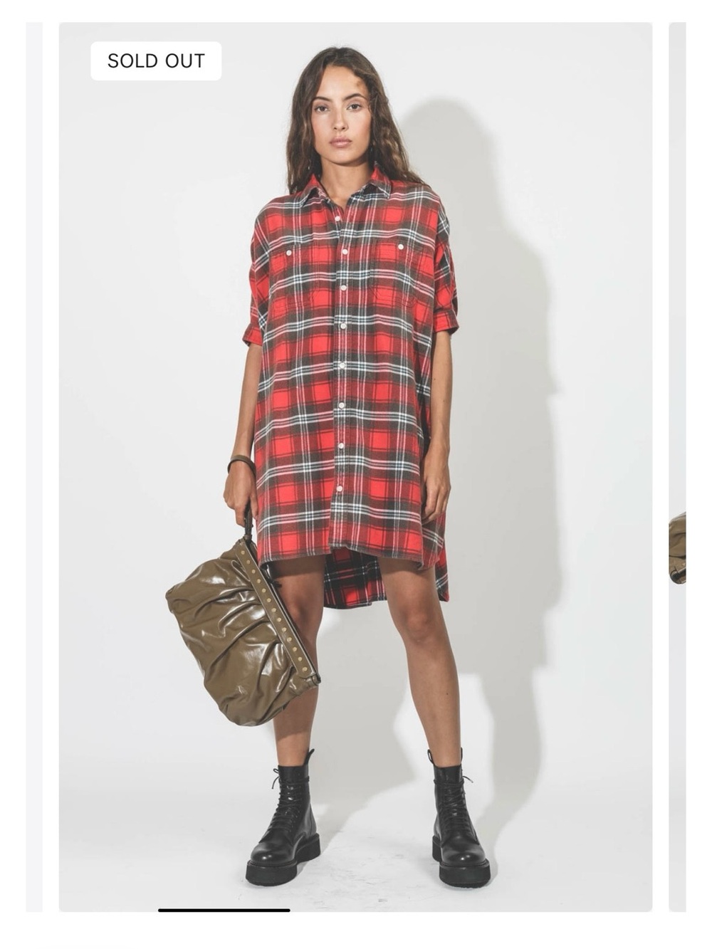 R13 Red Plaid Button-Front Shirt Dress